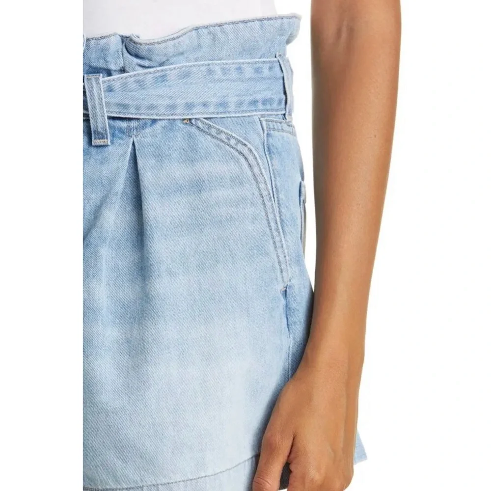 Veronica Beard‎ Jeans Nori Paperbag Waist Pleated High Rise Denim Shorts in Nova